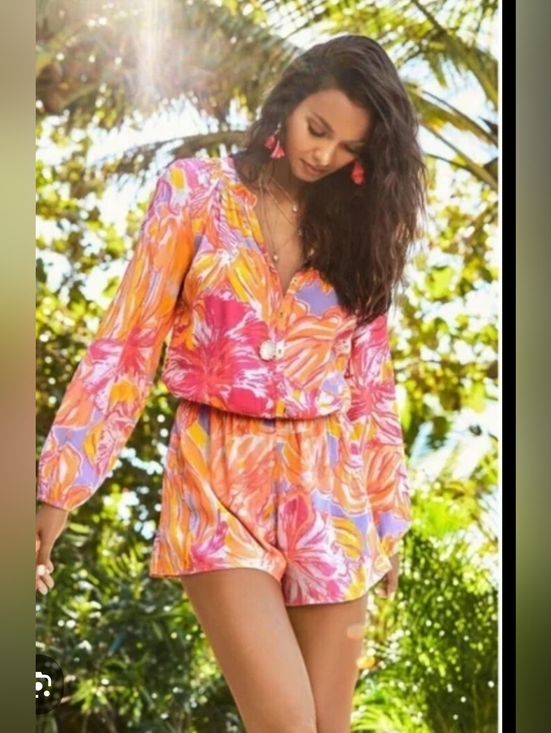 Lilly Pulitzer Pants - Lilly Pulitzer Elsa Pink & Orange Tropical Print Romper